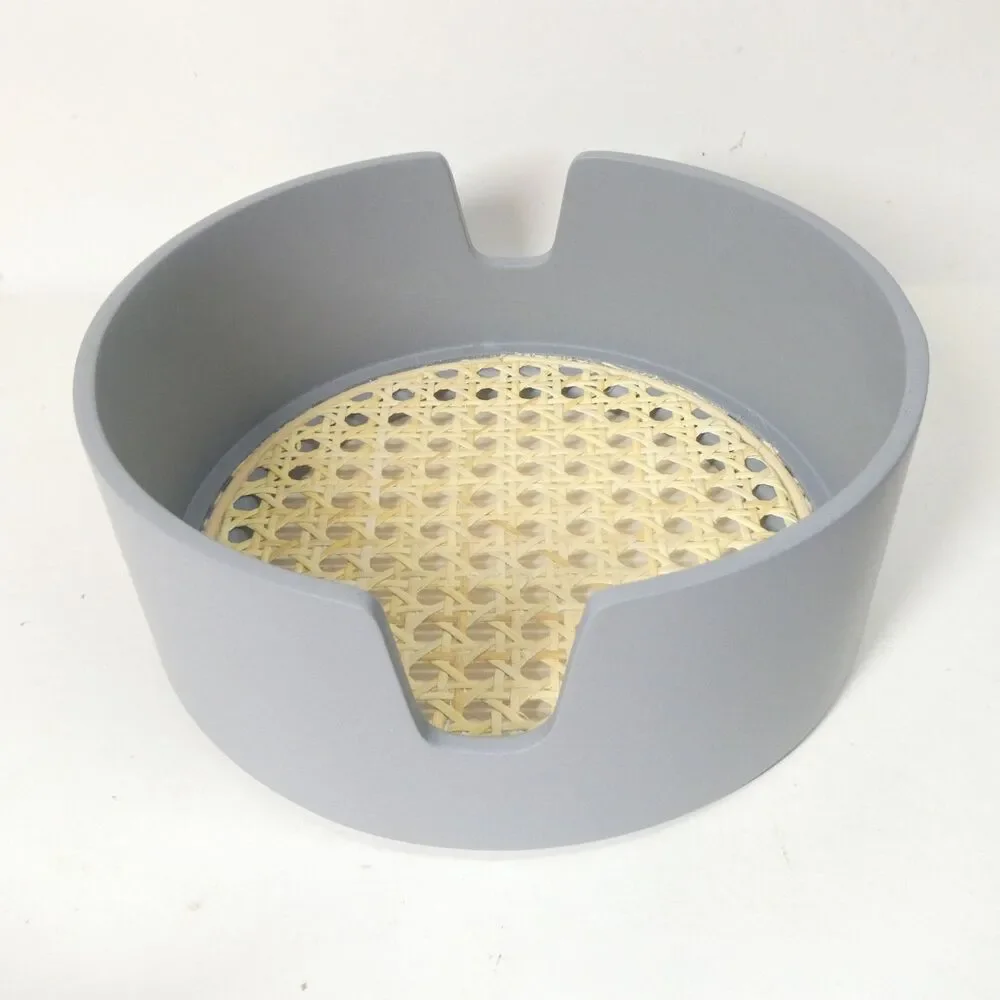 Normann Copenhagen Salon Tray 20cm Birch Wood Rattan Weave Grey NEW